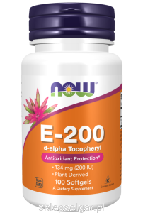 NOW Foods Vitamin E-200 D-Alpha Tocopheryl Softgels Witamina E tokoferole