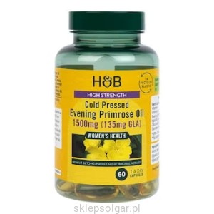 Holland & Barrett Wysokowytrzymały, tłoczony na zimno olej z wiesiołka 1500 mg w 60 kapsułkach Evening