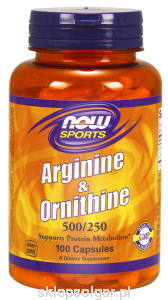 NOW Foods L-Arginine & Ornithine – Arginina i Ornityna 500/250 mg – 100 kapsułek