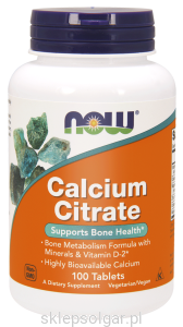 NOW Foods Calcium Citrate – Cytrynian wapnia + Minerały – 100 tabletek
