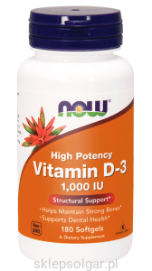NOW Foods Witamina D-3 – 1,000 IU – 180 kaps