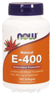 NOW Foods E-400 Natural Witamina E 400 + SELEN 100 kap