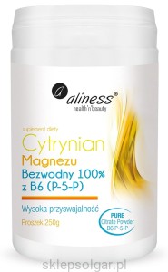 Aliness Cytrynian Magnezu BEZWODNY 100% z B6 (P-5-P) PROSZEK 250g