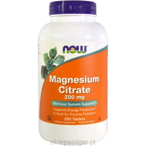 NOW Foods Cytrynian Magnezu 200mg 250tab
