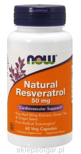 NOW Foods Natural Resveratrol 50 mg Resweratrol 60 kapsułek Rdest Japoński