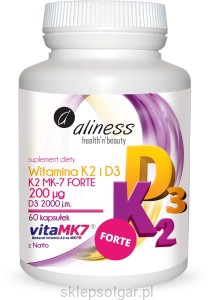 Aliness Witamina K2 FORTE MK-7 200 µg z Natto + D3 x 60 kaps.