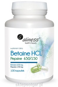 Aliness Betaina HCL z Pepsyną 650/150 x 100 VEGE kaps.