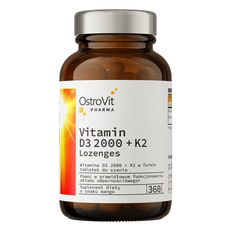 OstroVit Pharma Witamina D3 2000 IU + K2 do ssania 360 tabletek mango